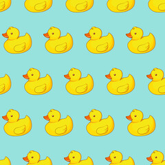 Vector seamless pattern with yellow ducks