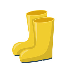 Yellow rubber boots vector illustration in flat design isolated on white background 