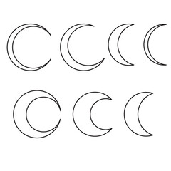 7 vector moon shapes. Editable stroke. Eps 10