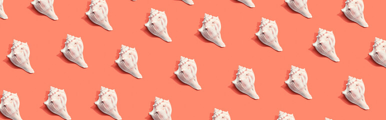 Summer concept with seashells overhead view - flat lay