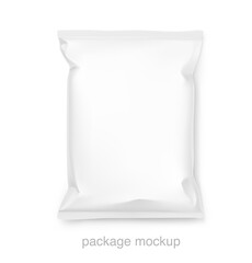Food snack pillow bag. Vector illustration isolated on white background. Packaging mockup ready for your design. Can be use for schips, snack, coffee, tea, salt, flour and etc. EPS10.	