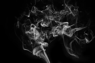 abstract fragment movement of white smoke on black background.