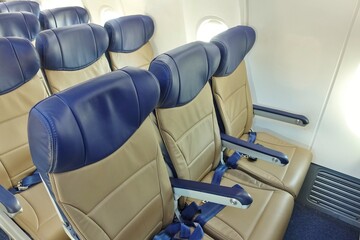 Interior view of empty seats on an airplane during the COVID-19 pandemic