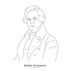 Robert Schumann (8 June 1810 – 29 July 1856) A master of historical music. Line drawing portrait illustration.