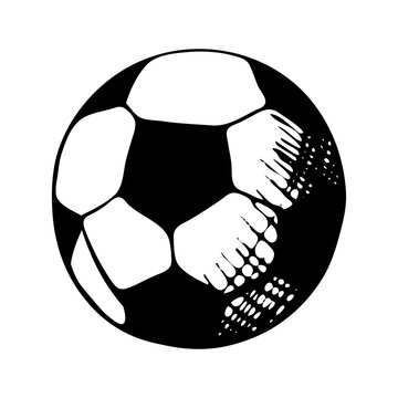 Football icon sketch or soccer ball drawing in doodles style. Hand-drawn in monochrome.