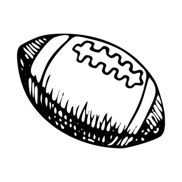 .Ball for american football drawn in the style of doodles. Sports accessory. Vector illustration isolated on a white background.