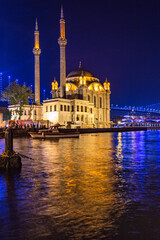 Fototapeta na wymiar Landscape of Ortakoy Mosque located just before the Bosphorus Bridge, the Ortakoy Mosque, Turkey has to have one of the most picturesque settings of all of the Istanbul mosques.