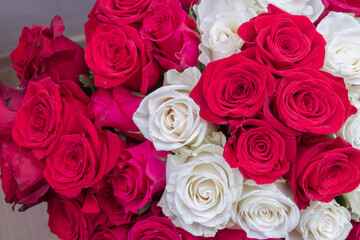 Multi-colored bouquet of red, pink and white roses