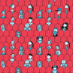 People watching movie in cinema hall.Social distancing after covid-19