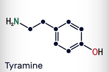 Tyramine, tyramin molecule. It is monoamine compound derived from tyrosine. Skeletal chemical formula. Vector illustration