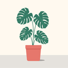 Monstera potted plant in pot in flat design 