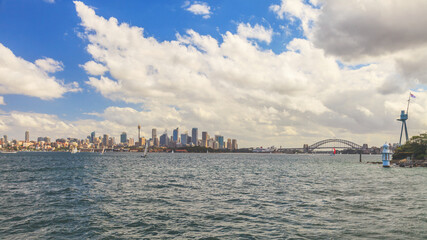 City panorama of Sydney from harbor