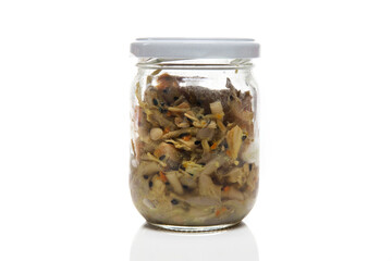 Nutrition concept - Healthy food, Diet, Detox, Clean Eating or Vegetarian concept. A nutritious food on glass jars against white background. Delicious salad in a glass jar. 