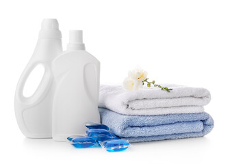 Clean and fresh laundry on white background.