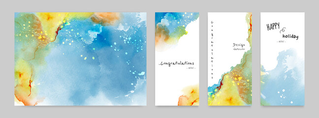 Set of Hand-painted Watercolor Card or Poster