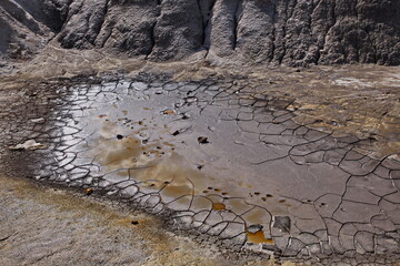 desert surface of the soil with dried cracked layers and strata