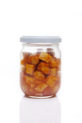 Nutrition concept - Healthy food, Diet, Detox, Clean Eating or Vegetarian concept. A nutritious food on glass jars against white background.