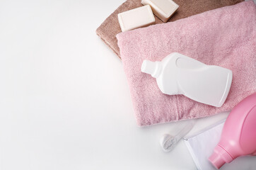 Clean and fresh laundry on white background.