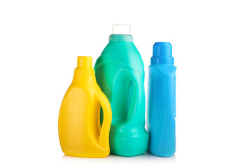 Detergents in various colorful bottles