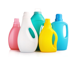 Detergents in various colorful bottles