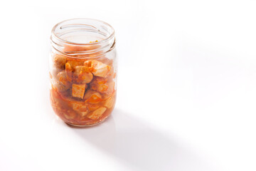 Nutrition concept - Healthy food, Diet, Detox, Clean Eating or Vegetarian concept. A nutritious food on glass jars against white background.