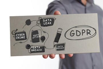 Business, technology, internet and network concept. Young businessman thinks over the steps for...