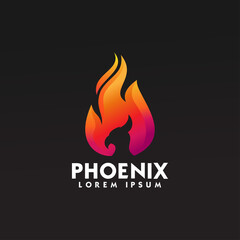 phoenix bird fire logo design template vector illustration