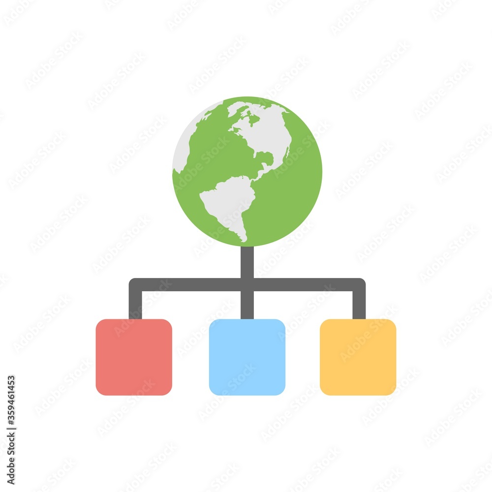 Poster global network hierarchical structure flat icon illustration.