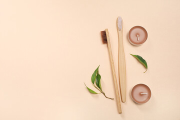 Wooden toothbrushes, ecological concept