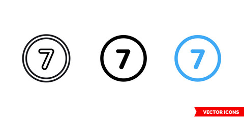 Seven icon of 3 types. Isolated vector sign symbol.