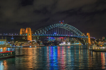 View of the Harbour Bridge in Sydney at night