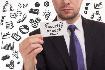 Business, technology, internet and network concept. Young businessman thinks over the steps for...