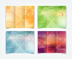 Collection of vector tri-fold brochure design templates with geometric background