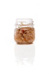 Nutrition concept - Healthy food, Diet, Detox, Clean Eating or Vegetarian concept. A glass jar of nutritious food against white background. Delicious take away food in glass jars.