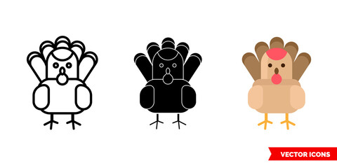 Turkey icon of 3 types. Isolated vector sign symbol.