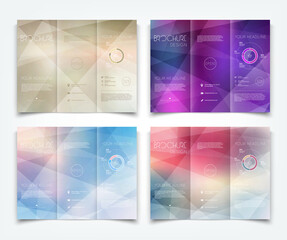 Collection of vector tri-fold brochure design templates with geometric background