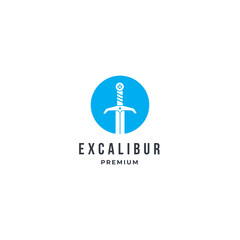 Modern Excalibur logo icon with blue circle. premium design inspiration