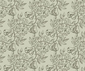 Seamless floral pattern with pear and flowers. Ornamental decorative background. Vector pattern. Print for textile, cloth, wallpaper, scrapbooking