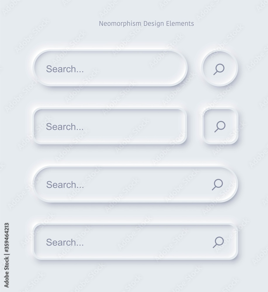 Poster set of search bar form templates of neomorphic interface
