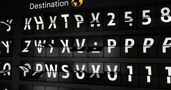 3D generated animation, analog flight information display board with the arrival city of  Bucharest, 4 different animations