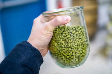 Jar full of hops pellets