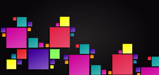 Abstract template squares colorful design on black background.