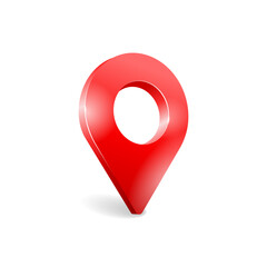 Location GPS geo mark in 3D style - red shiny pin - isolated vector emblem