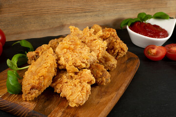 Breaded Fried Chicken Wings, Fingers and Drumstick