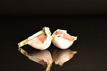 garlic on black background
