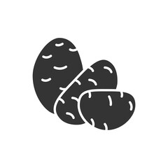 Potato black glyph icon. Natural vegetable sign. Healthy, organic food concept. Cooking ingredient. Pictogram for web, mobile app, promo. UI UX design element.