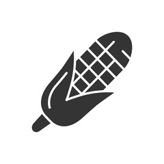 Corn black glyph icon. Natural vegetable sign. Healthy, organic food concept. Cooking ingredient. Pictogram for web, mobile app, promo. UI UX design element.