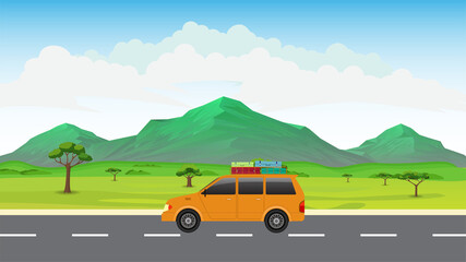Fototapeta na wymiar Travel by car with mountain background.