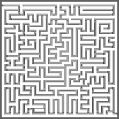 Labyrinth 3D top view Vector. Maze game. Classic box labyrinth in white color and high walls. Gray maze for Your business project. Vector Illustration