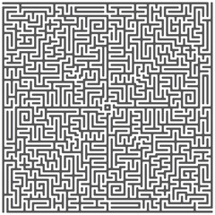 A square labyrinth top view isolated on white background. Classic Maze game. Gray maze for Your business project.  Four exit labyrinth. Vector Illustration